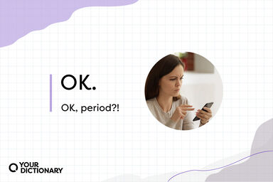 Frowny face young woman holding smartphone reading unpleasant message as Period Meaning in Text