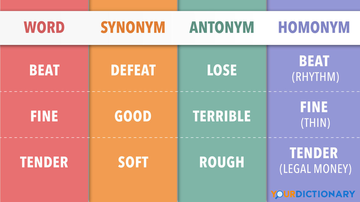 Synonyms And Antonyms And Homonyms