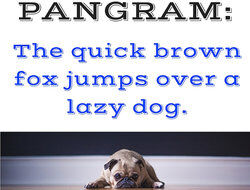 dog lying on floor with text pangram: the quick brown fox jumps over a lazy dog