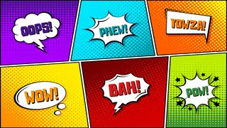 Cartoon Comic Speech Bubbles with Examples of Interjections