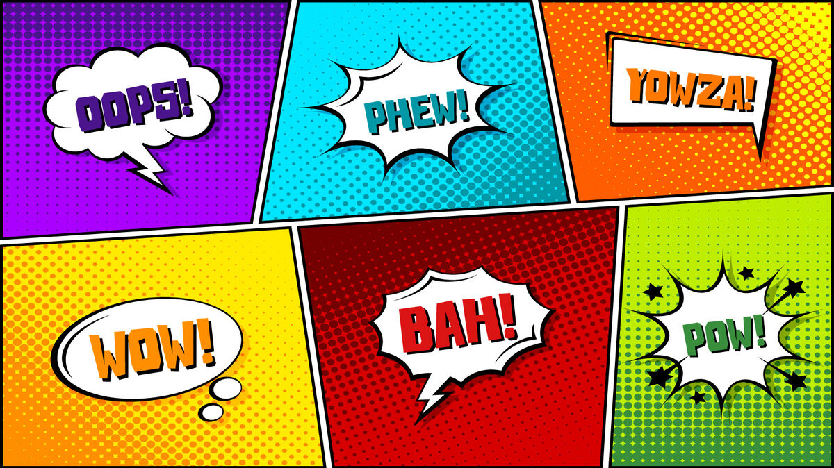 Cartoon Comic Speech Bubbles with Examples of Interjections