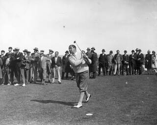 Walter Hagen golf swing with crowd