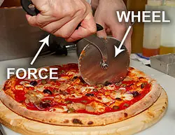 Chef cutting pizza with pizza wheel