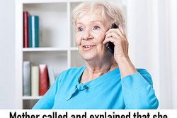 Mother talking on the phone about Father.