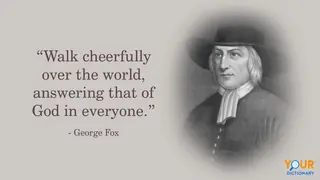 Portrait of George Fox with quote