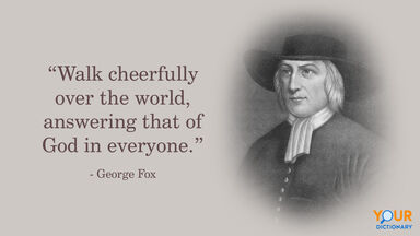 Portrait of George Fox with quote