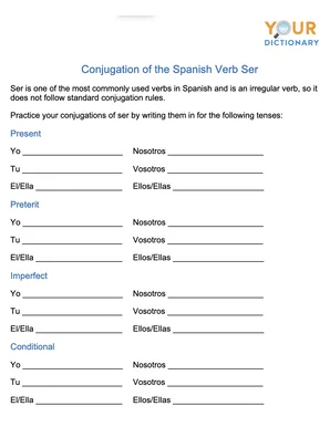 Conjugation spanish verb ser