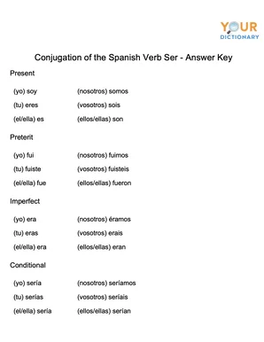 Conjugation spanish verb ser answer key