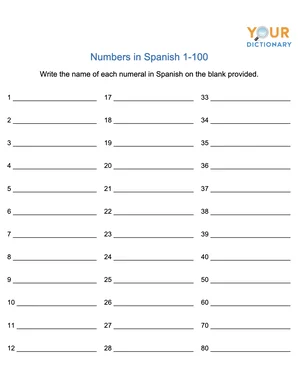 Numbers spanish 1 100