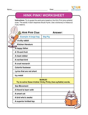 hink pink game worksheet