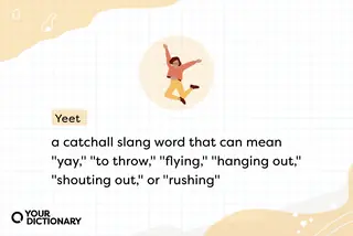 Woman jumping with yeet meanings
