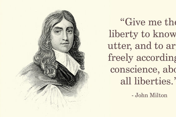 Portrait Of John Milton With Quote