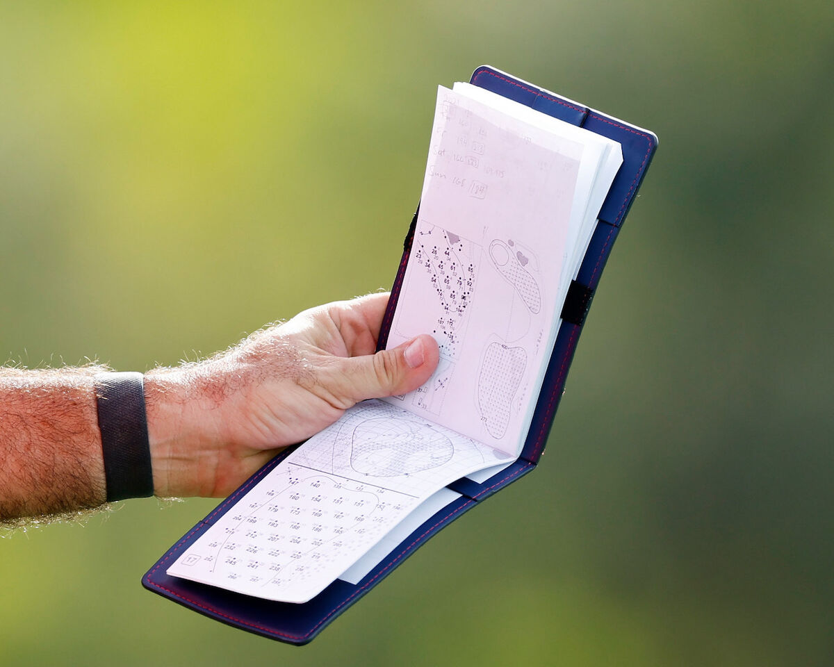 Golfer looking at yardage book