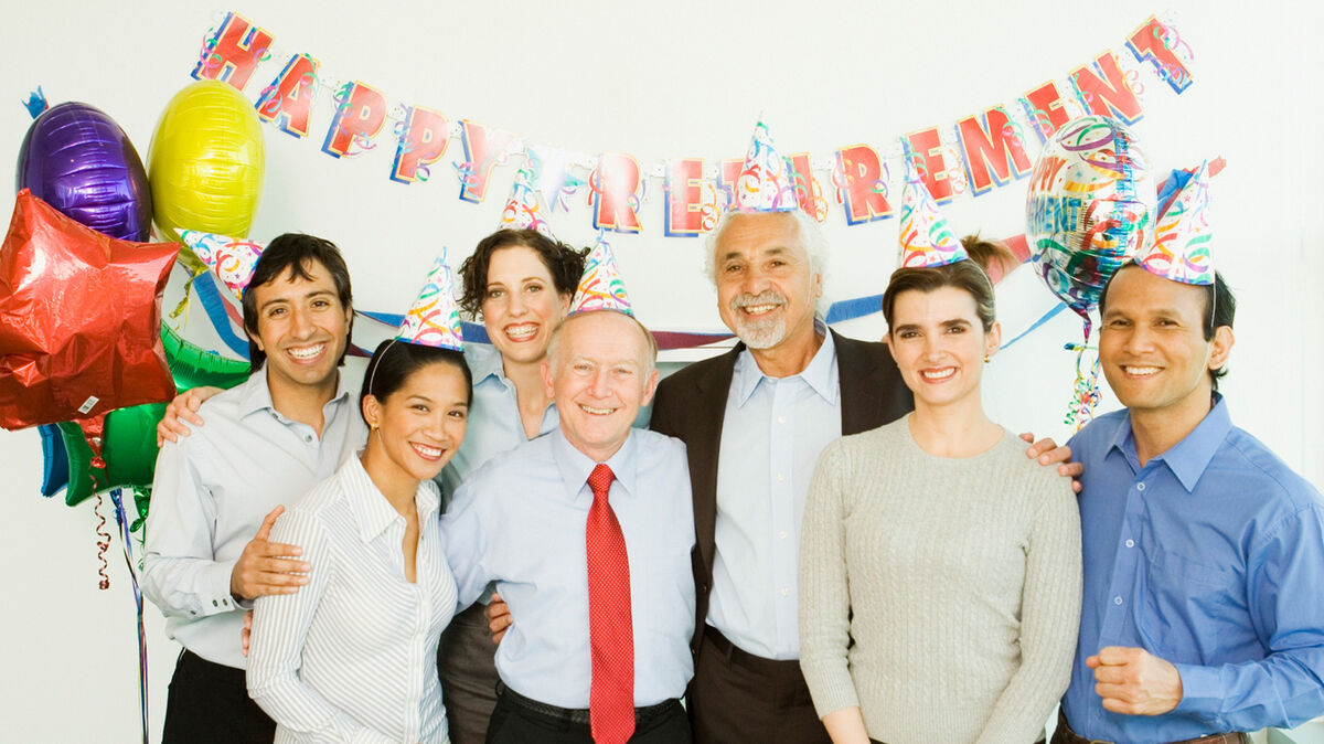 Group of coworkers at a retirement party