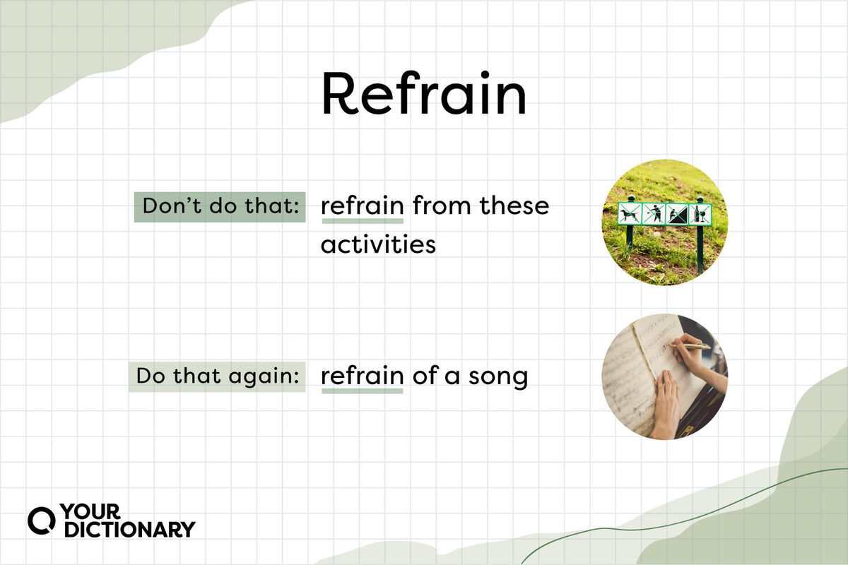Icons Prohibited and Woman writing down music notes as refrain contronyms examples