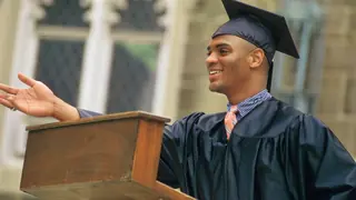Young man giving graduation speech