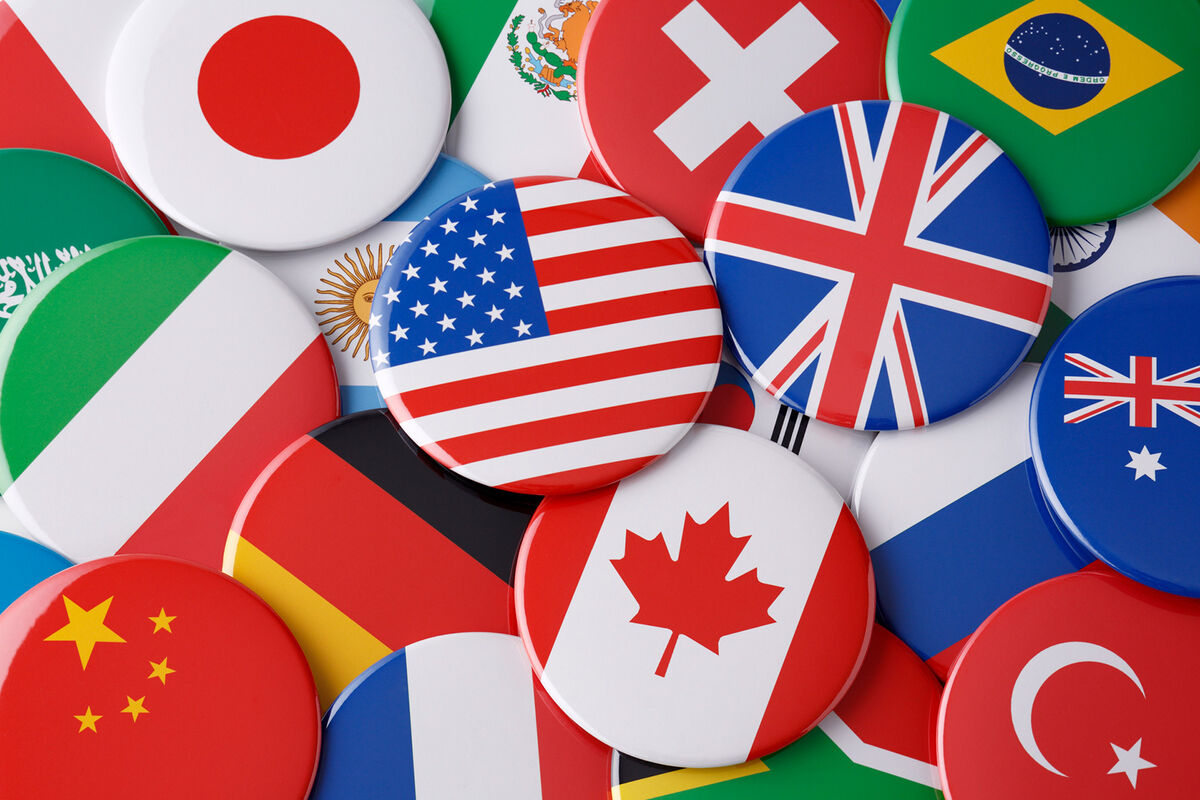 pile of national flag badges