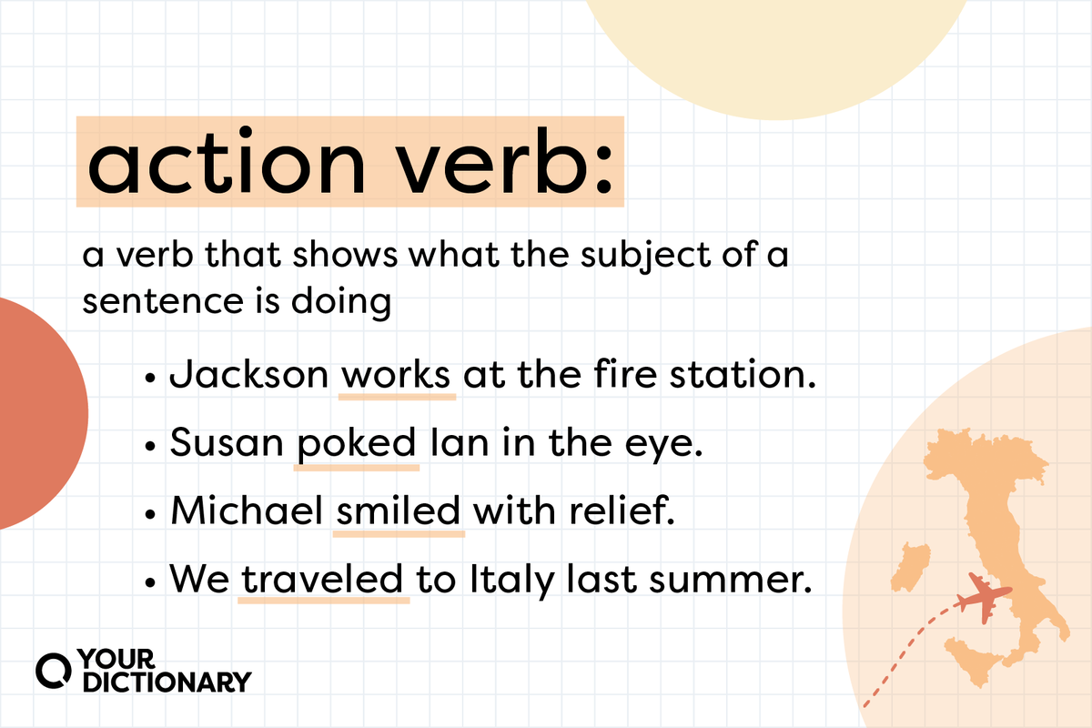 Action verb definition and examples from the article.