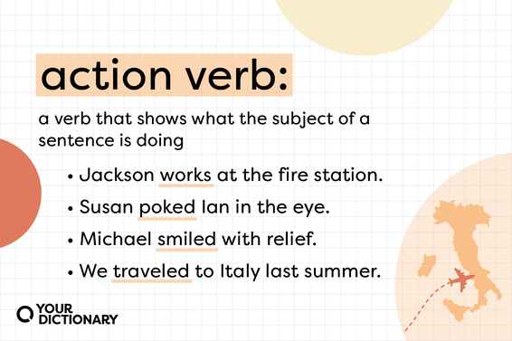 Action verb definition and examples from the article.