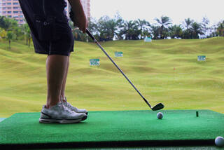 Driving range set up for right-handed player