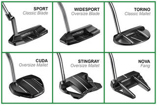 The six different head shapes of the Cobra KING Vintage lineup of putters