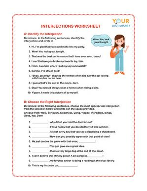 interjections worksheet questions