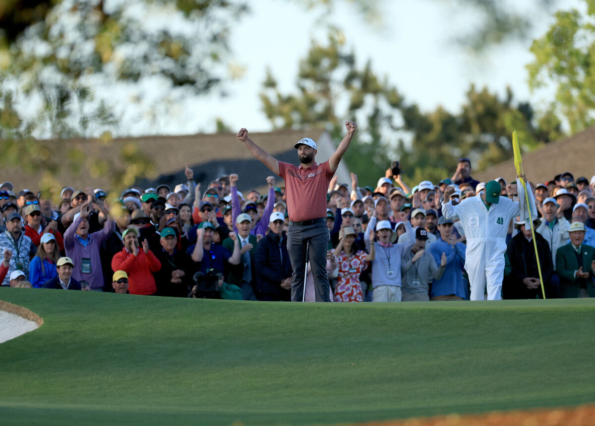 Jon Rahm celebrates winning the 2023 Masters