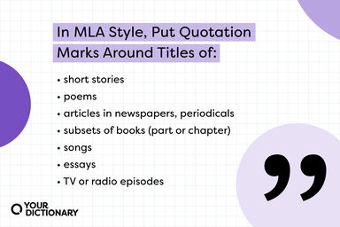 list of title types from the article that you put quotation marks around in MLA style