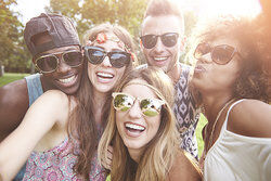 Sociable group of friends taking a selfie