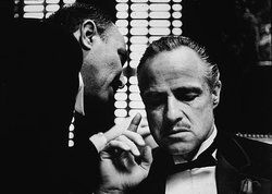 Marlon Brando with another actor in still from The Godfather