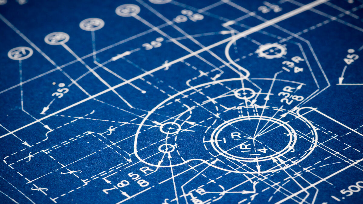 detail of engineering abbreviations on blueprint