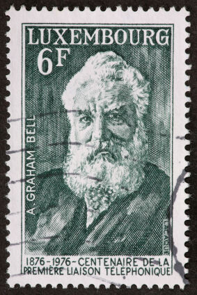 Postage stamp with Alexander Graham Bell