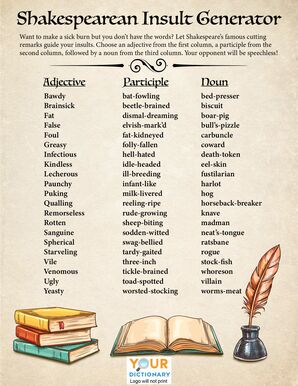 books and inkwell with shakespearean insults