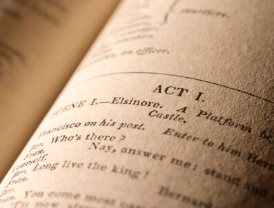 open copy of Shakespeare's Hamlet