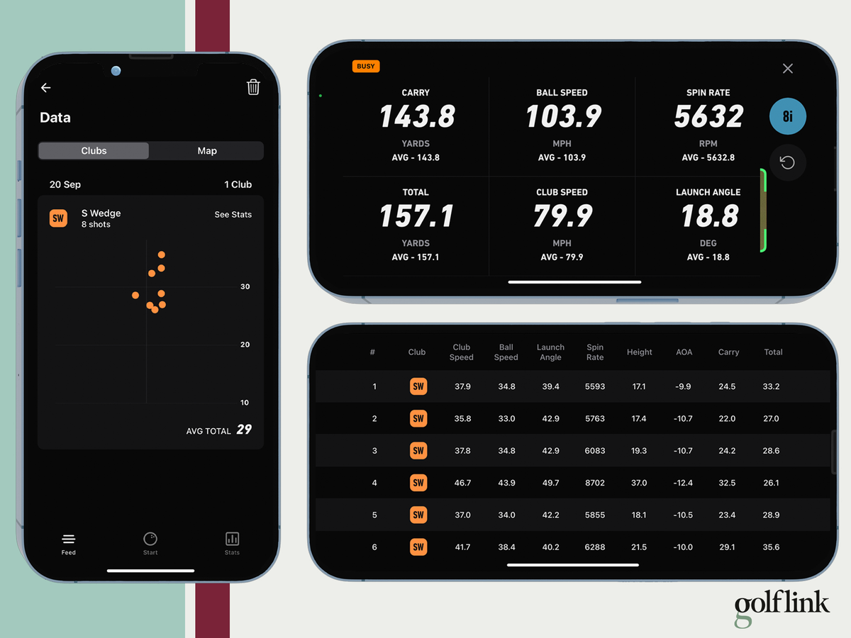 Screenshots of the the ShotVision golf launch monitor app