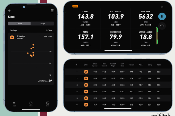 Screenshots of the the ShotVision golf launch monitor app
