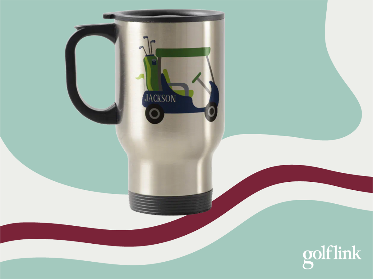Personalized commuter mug with name and golf theme