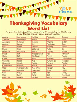 thanksgiving vocabulary word list chart