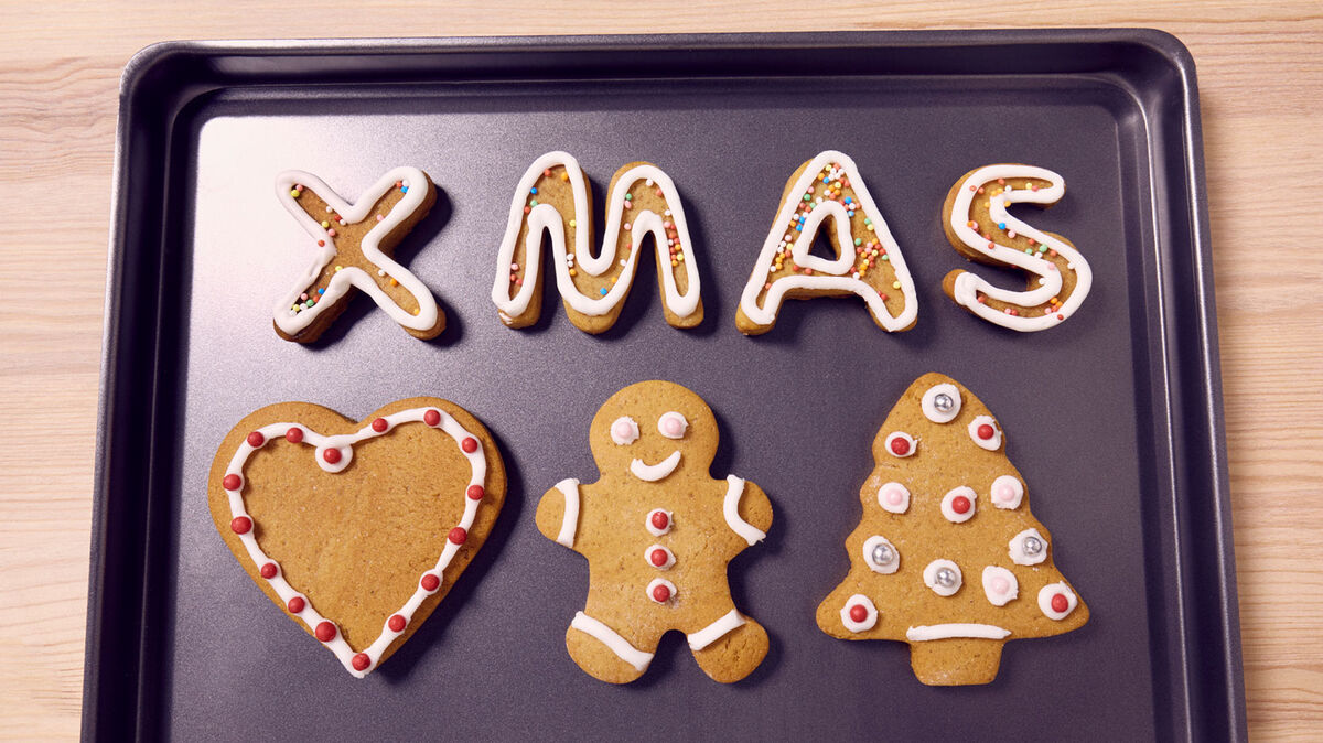 xmas abbreviation words on cookie sheet