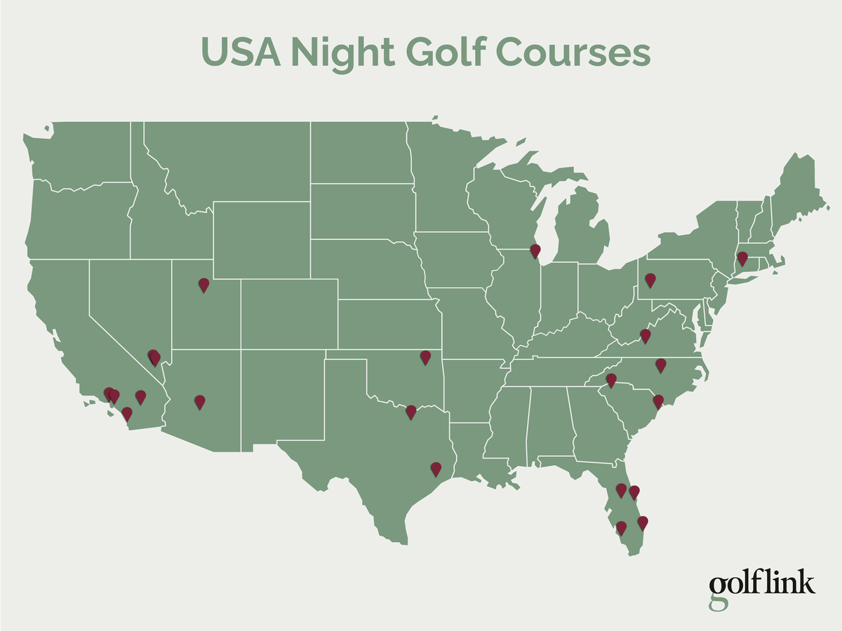 Map of all night golf courses in the United States