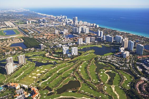 Aerial view of golf and beaches