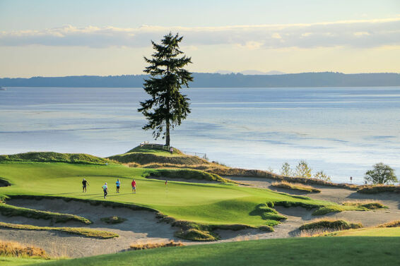 Golfers at a beautiful golf course