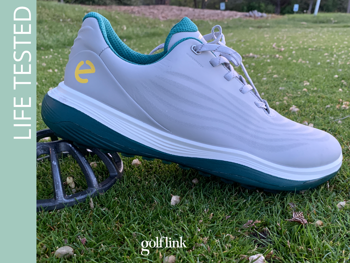 ECCO LT1 golf shoe pictured on a golf course