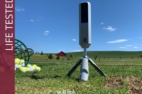 Rapsodo MLM2PRO launch monitor at a driving range during GolfLink testing