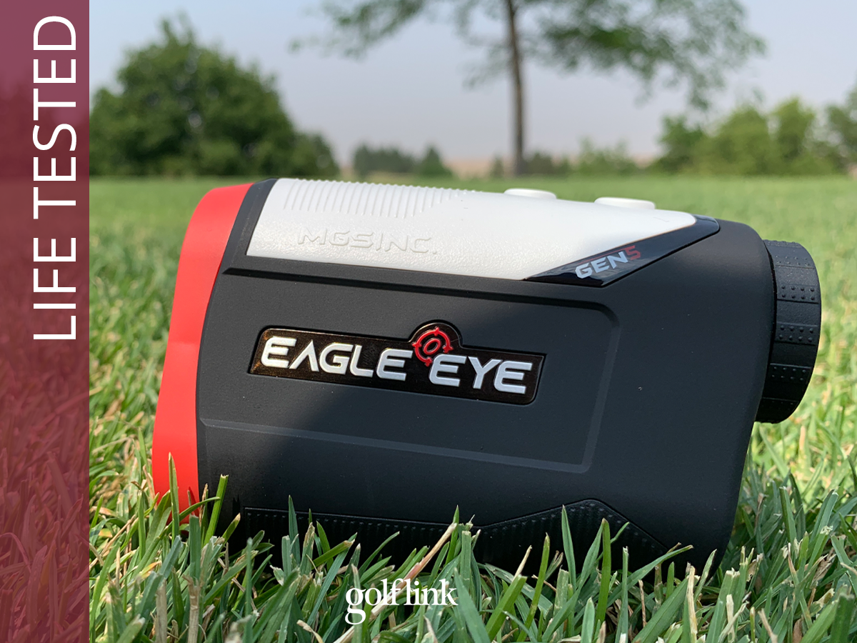 Eagle Eye Gen 5 Rangefinder on a golf course during GolfLink testing