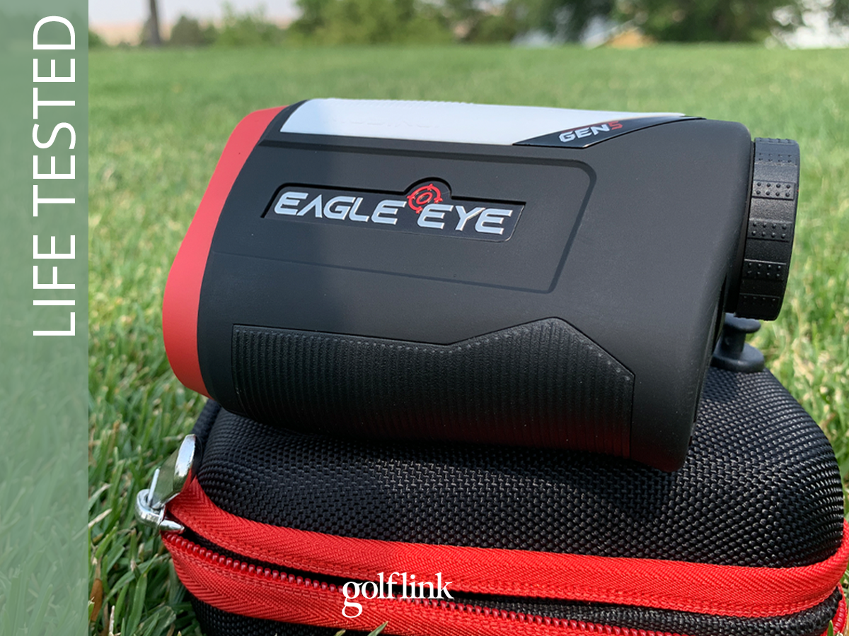 Eagle Eye Gen 5 Rangefinder on a golf course during GolfLink testing