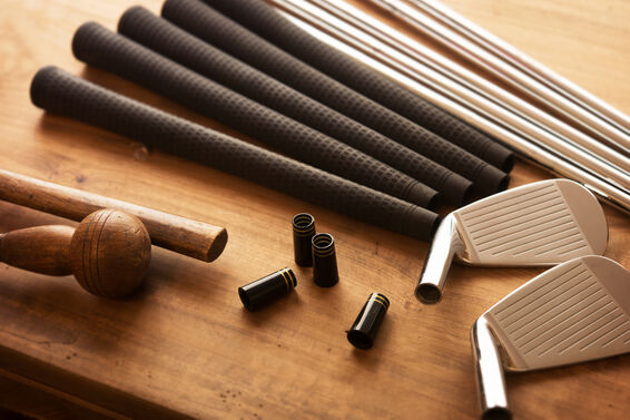 Golf club components in a clubmaker's studio