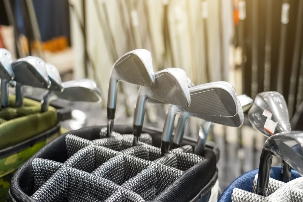 Set of golf irons in pro shop