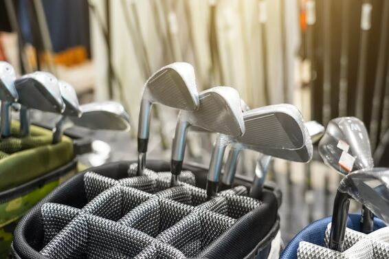 Set of golf irons in pro shop