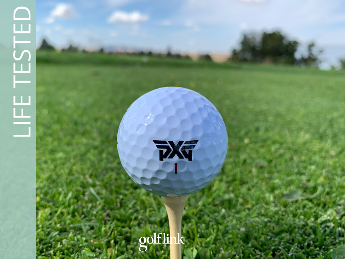 PXG Xtreme Tour X golf ball on a tee during GolfLink testing